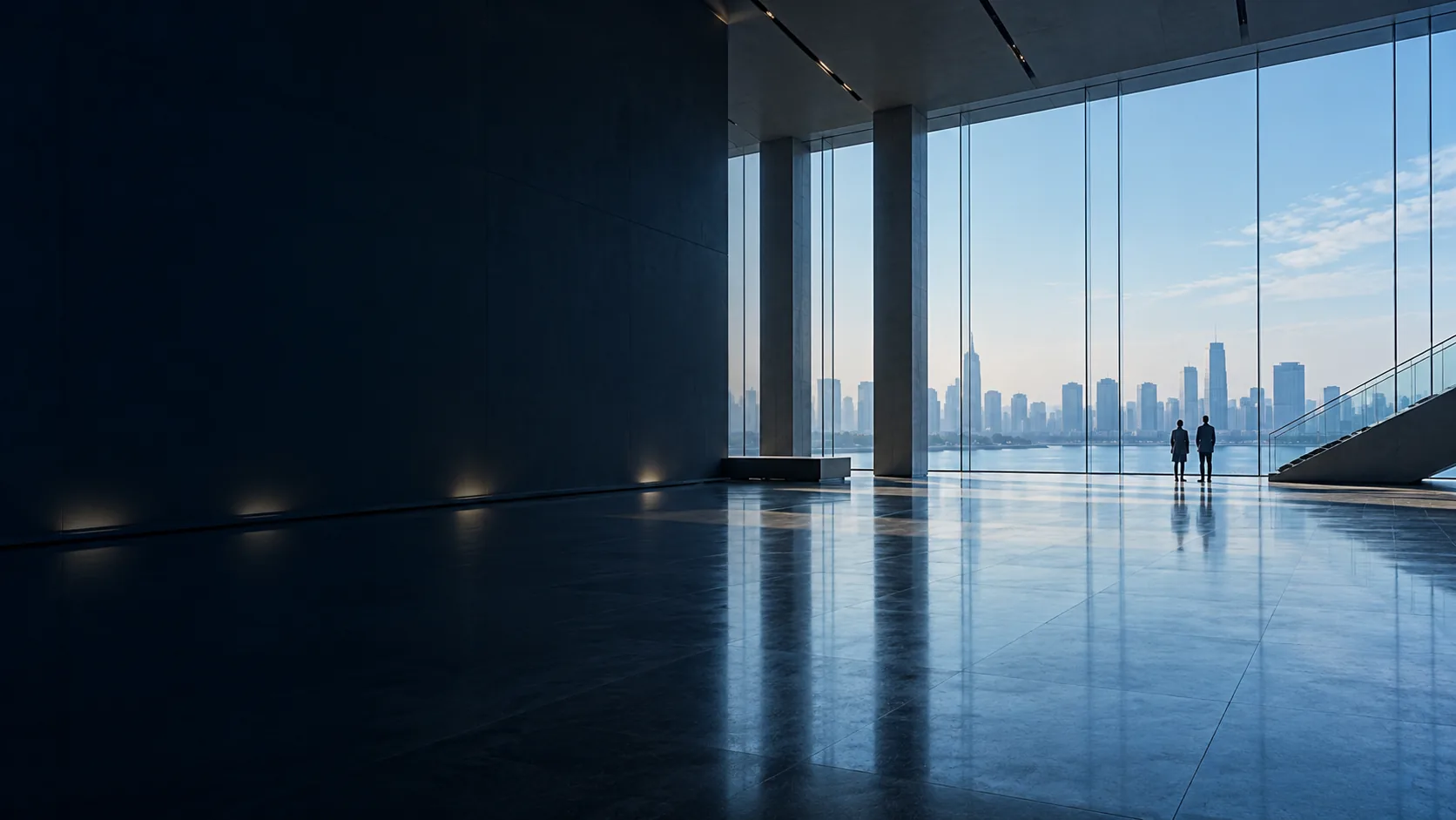 Light-filled architectural space with people in the distance